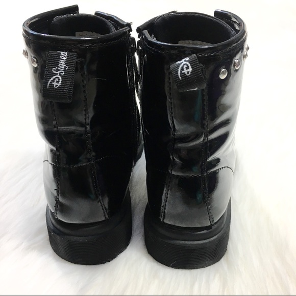 D-Signed Black Patent Leather Studs Combat Boots 3 - Picture 3 of 8